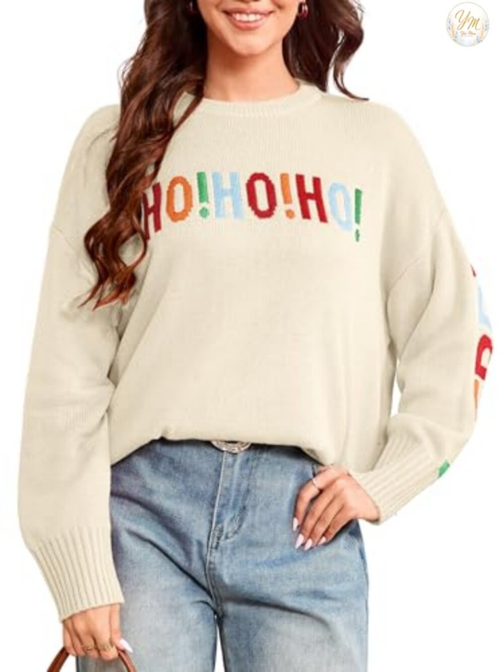 Crewneck Long Sleeve Embroidered Christmas Pullover Sweater
